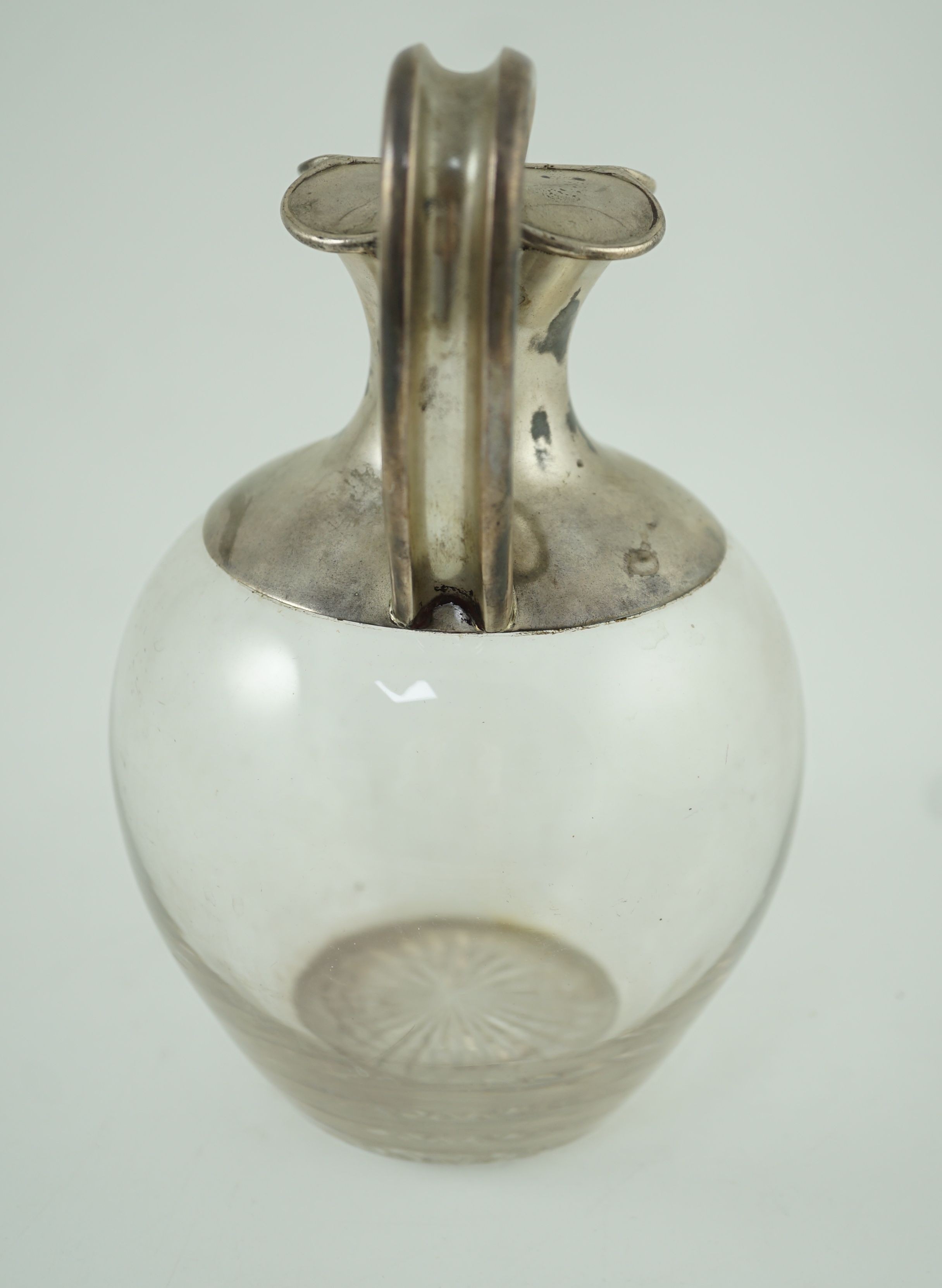 A Victorian silver mounted glass baluster claret jug, by Rupert Favell